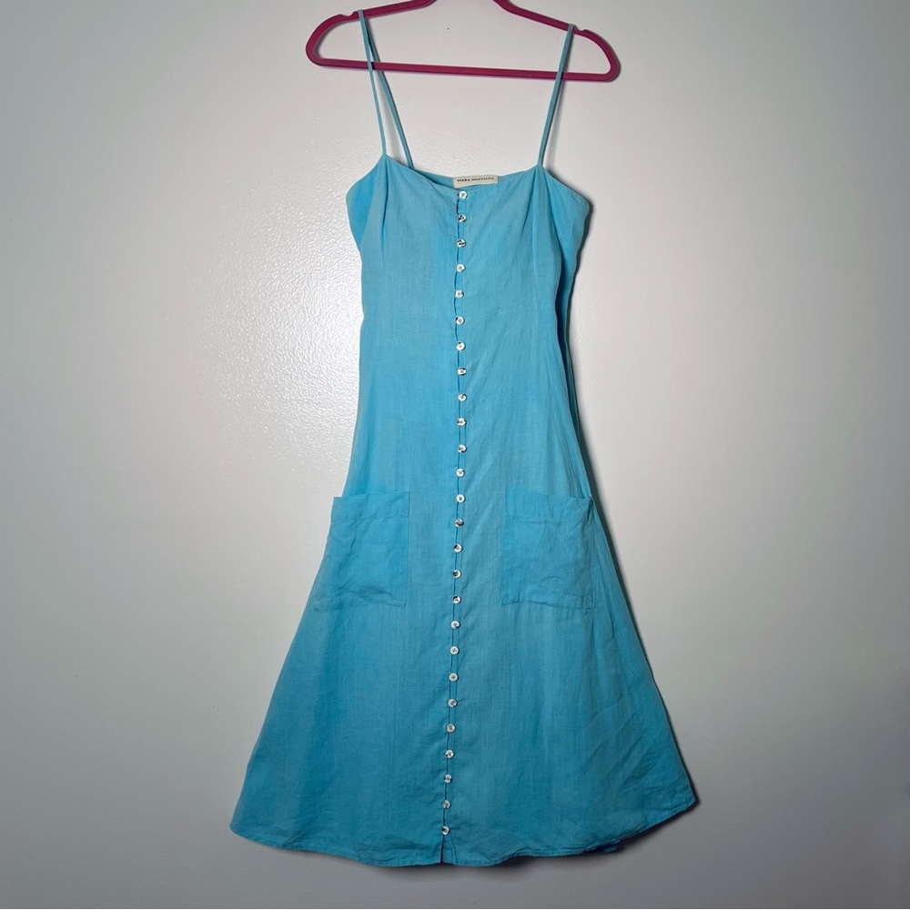 Mara Hoffman A-Line Linen Button down Dress in Turquoise, M